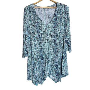 Rose & Olive Womens 3/4 Sleeve Tunic Blue Black White Size 3X